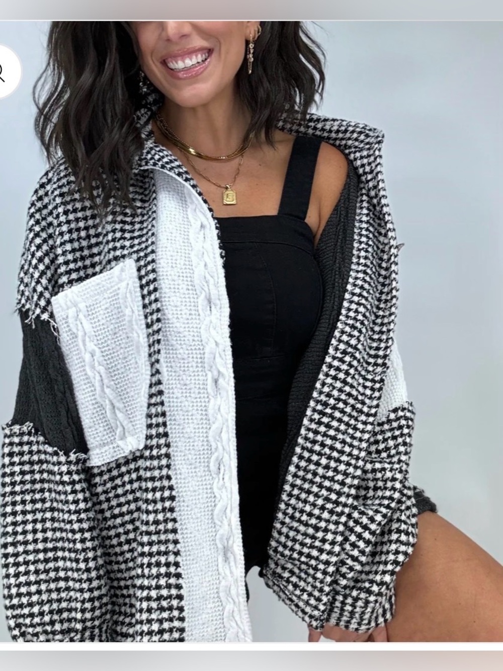 POL White and Black Houndstooth Shacket size Small